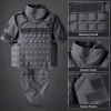 Gray Tactical Style Short Sleeve Vest Shirt with Front Webbing and Raised Collar for Outdoor Training