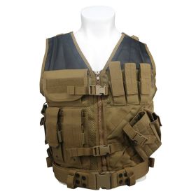 Tactical Training Vest with Multi Pockets, Adjustable Outdoor Utility Vest with Breathable Mesh, Modular Webbing and Quick Release Buckles for Airsoft (Color: Tan)