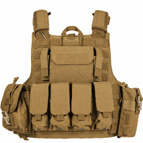 Utility Training Vest with Front Pouches, Side Storage and Patch Panel (Color: Tan)